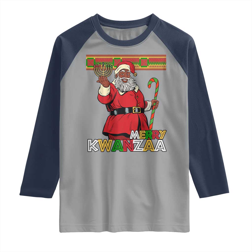 Funny Merry Kwanzaa Christmas Raglan Shirt African American Black Santa Kinara Candles - Wonder Print Shop