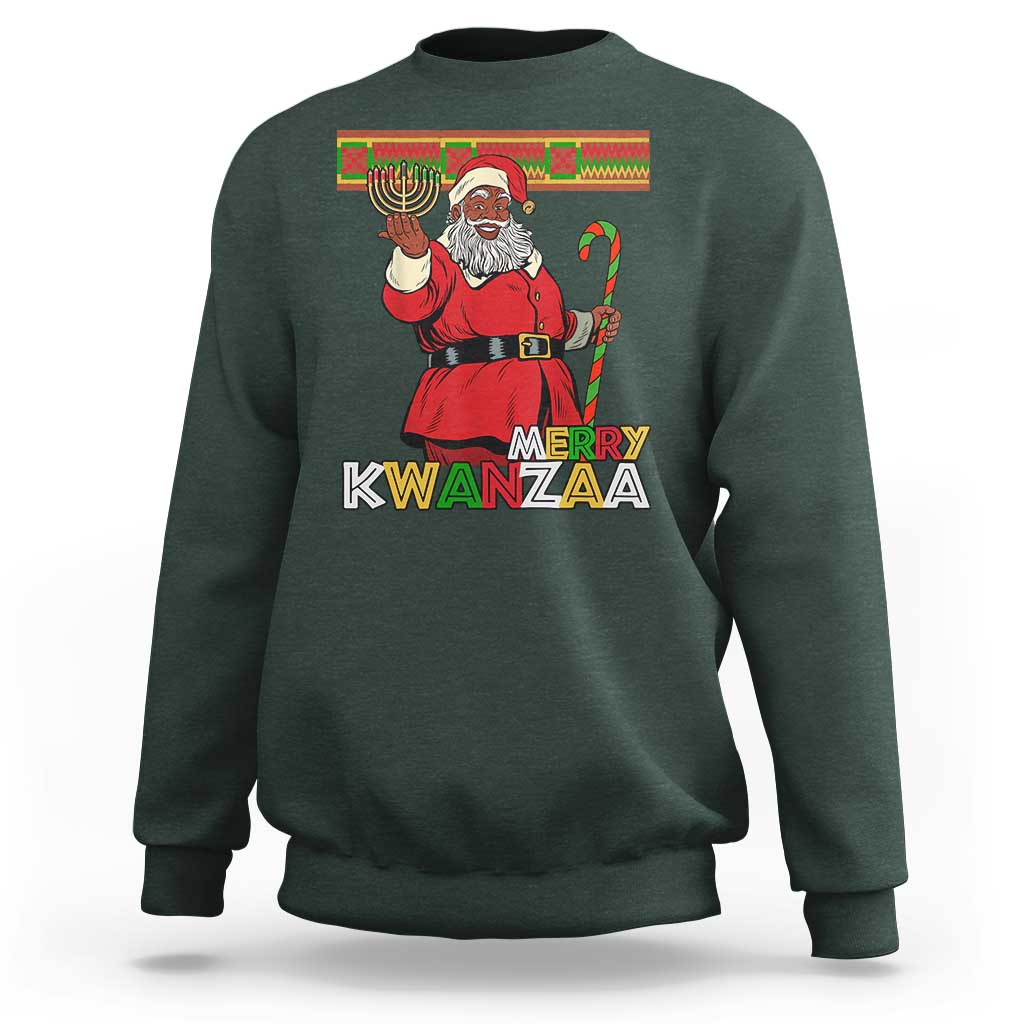Funny Merry Kwanzaa Christmas Sweatshirt African American Black Santa Kinara Candles - Wonder Print Shop