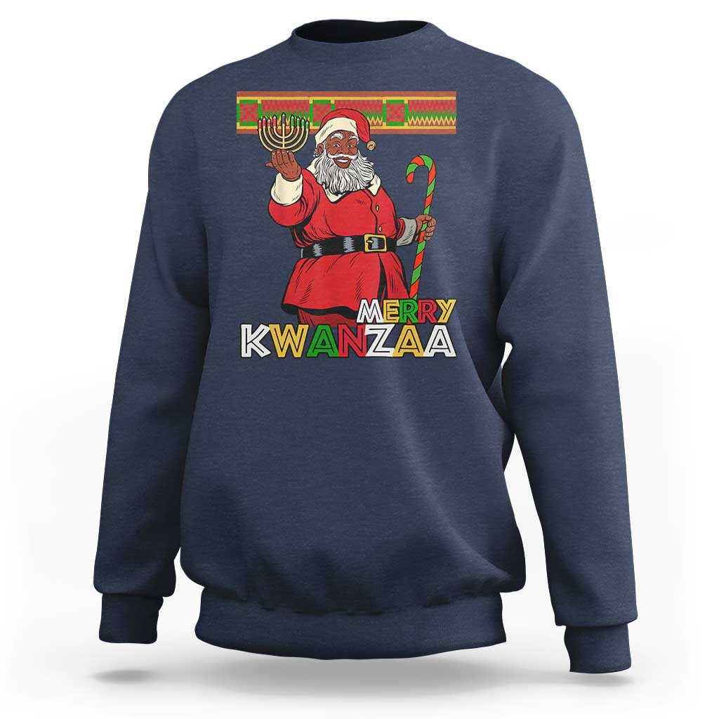 Funny Merry Kwanzaa Christmas Sweatshirt African American Black Santa Kinara Candles - Wonder Print Shop
