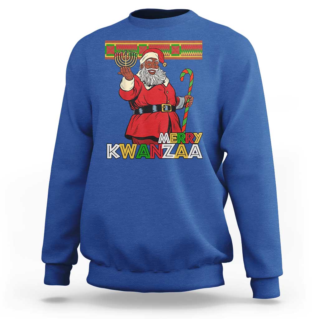 Funny Merry Kwanzaa Christmas Sweatshirt African American Black Santa Kinara Candles - Wonder Print Shop
