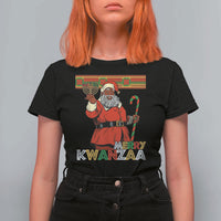 Funny Merry Kwanzaa Christmas T Shirt For Women African American Black Santa Kinara Candles - Wonder Print Shop
