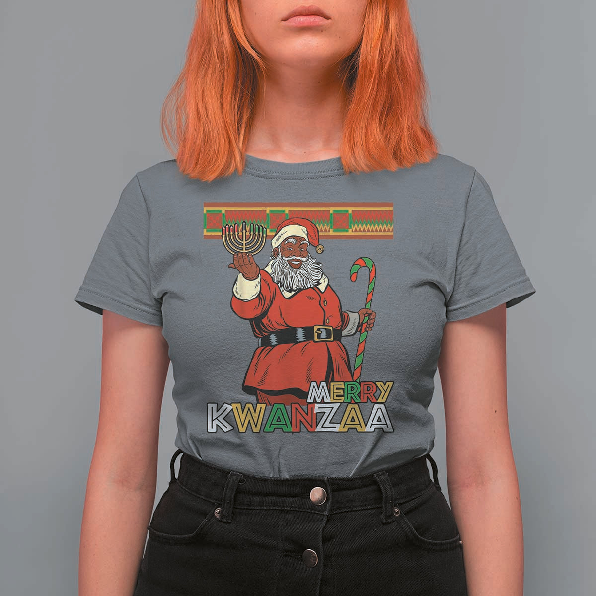 Funny Merry Kwanzaa Christmas T Shirt For Women African American Black Santa Kinara Candles - Wonder Print Shop