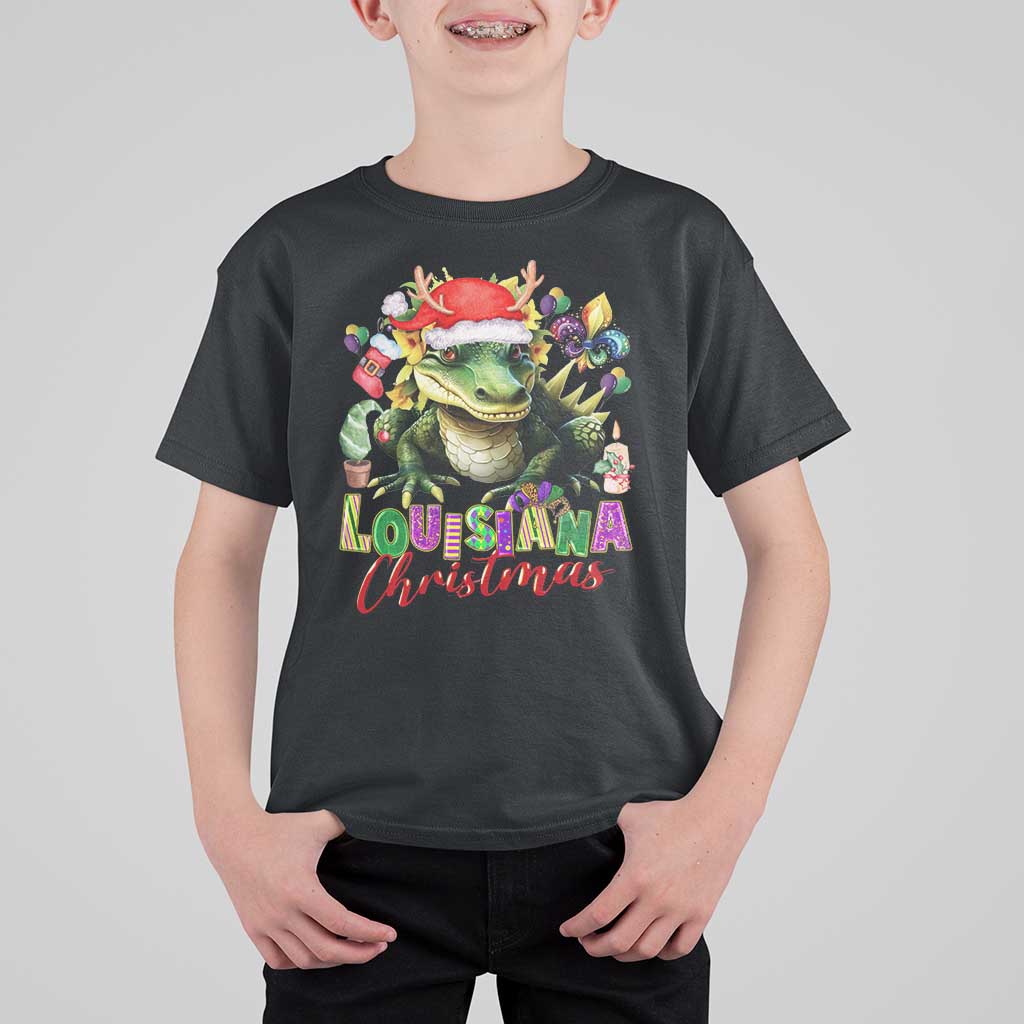 Funny Cajun Louisiana Christmas Santa's Alligator T Shirt For Kid - Wonder Print Shop
