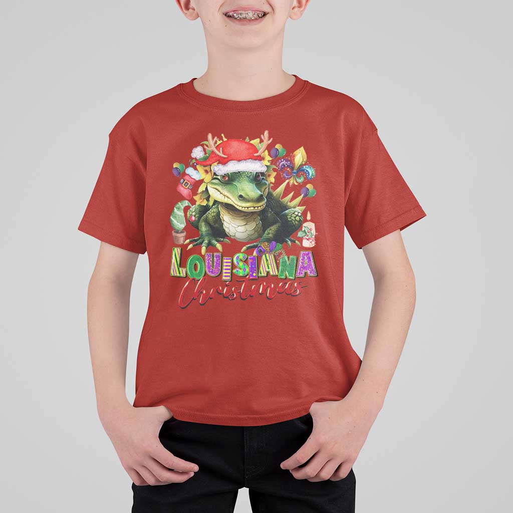 Funny Cajun Louisiana Christmas Santa's Alligator T Shirt For Kid - Wonder Print Shop