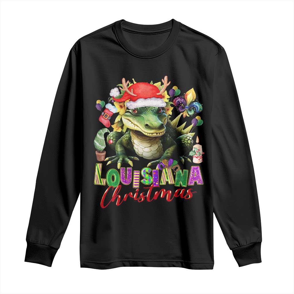 Funny Cajun Louisiana Christmas Santa's Alligator Long Sleeve Shirt