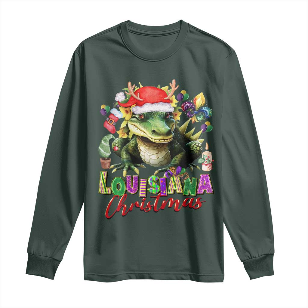 Funny Cajun Louisiana Christmas Santa's Alligator Long Sleeve Shirt