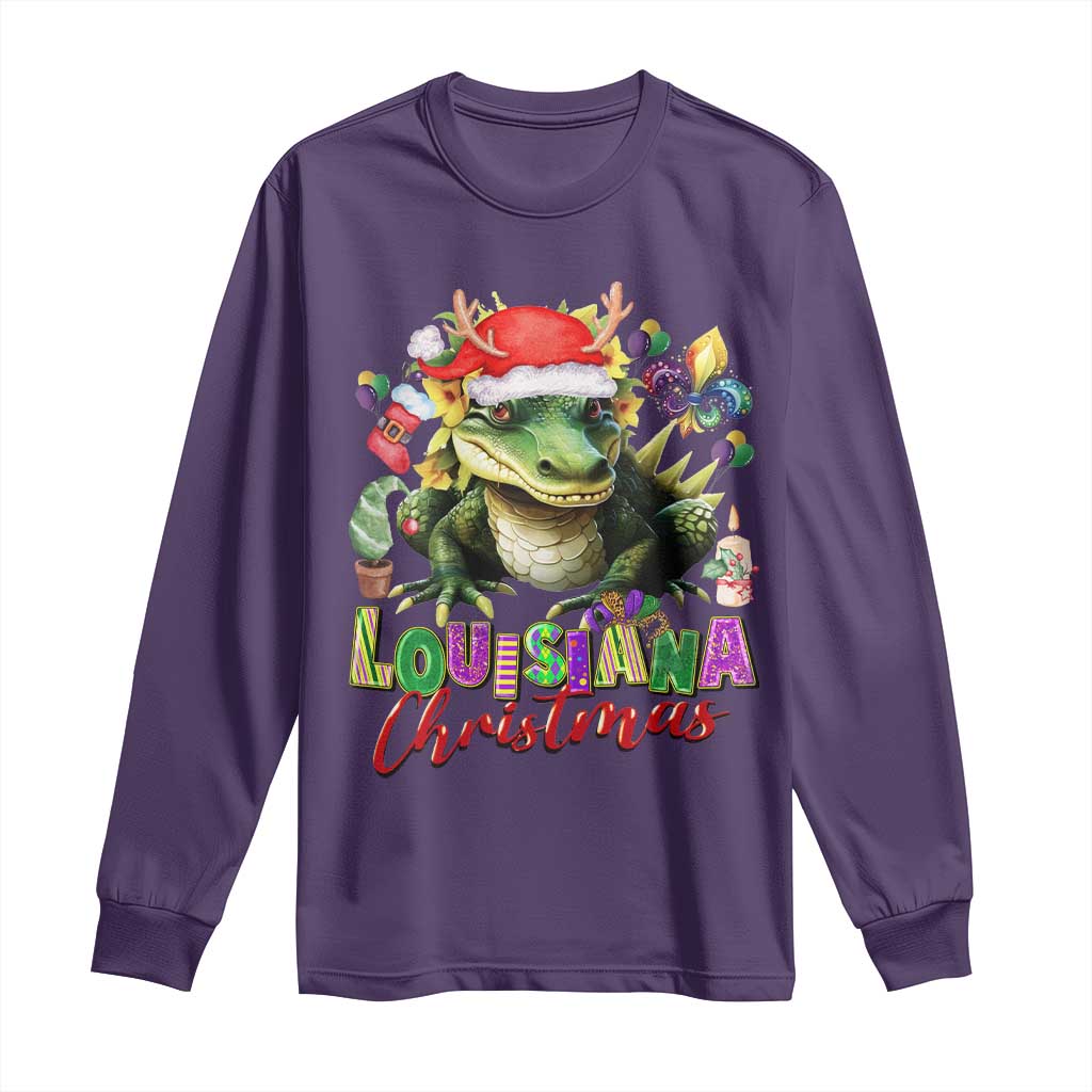Funny Cajun Louisiana Christmas Santa's Alligator Long Sleeve Shirt