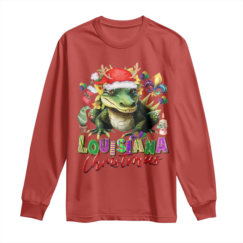Funny Cajun Louisiana Christmas Santa's Alligator Long Sleeve Shirt
