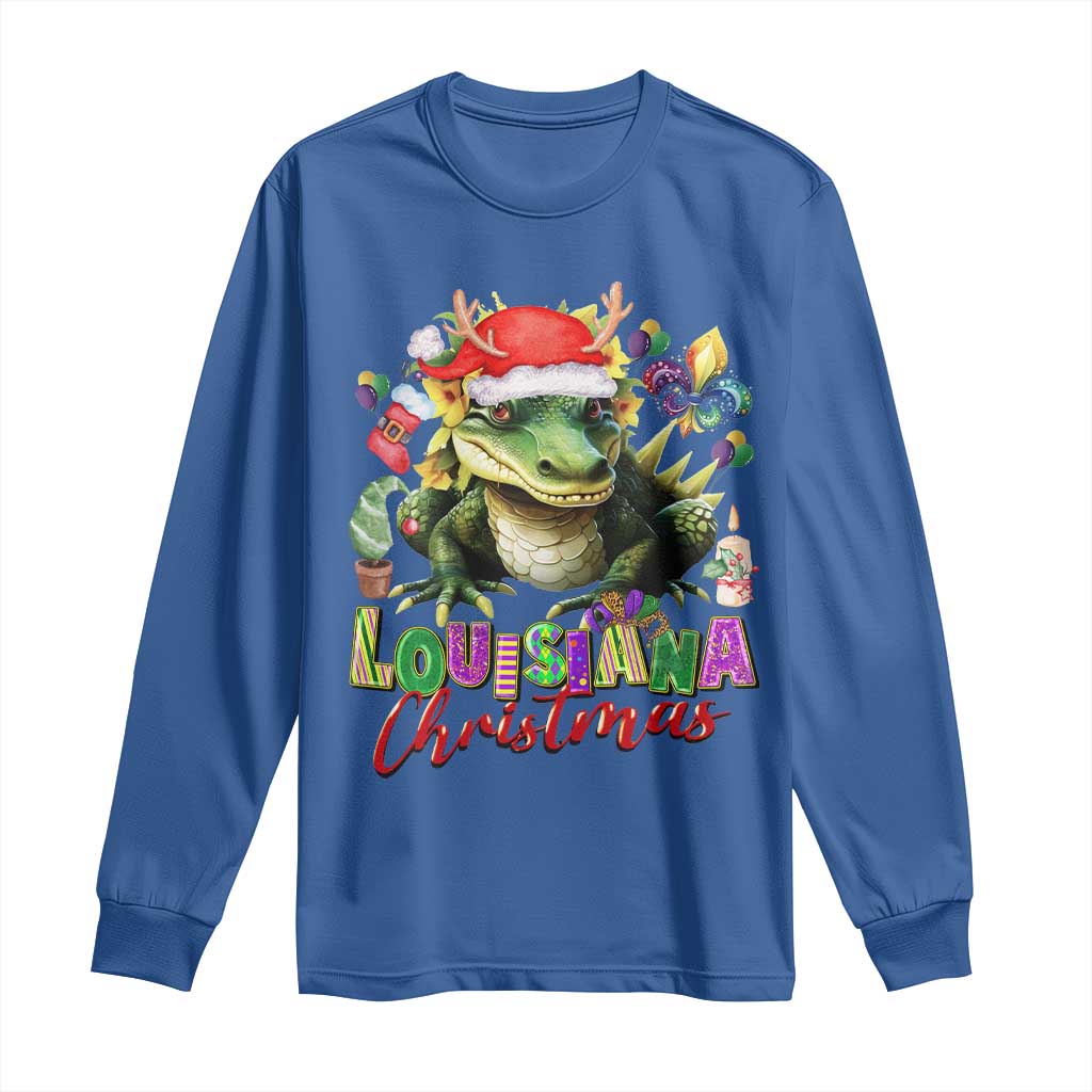 Funny Cajun Louisiana Christmas Santa's Alligator Long Sleeve Shirt