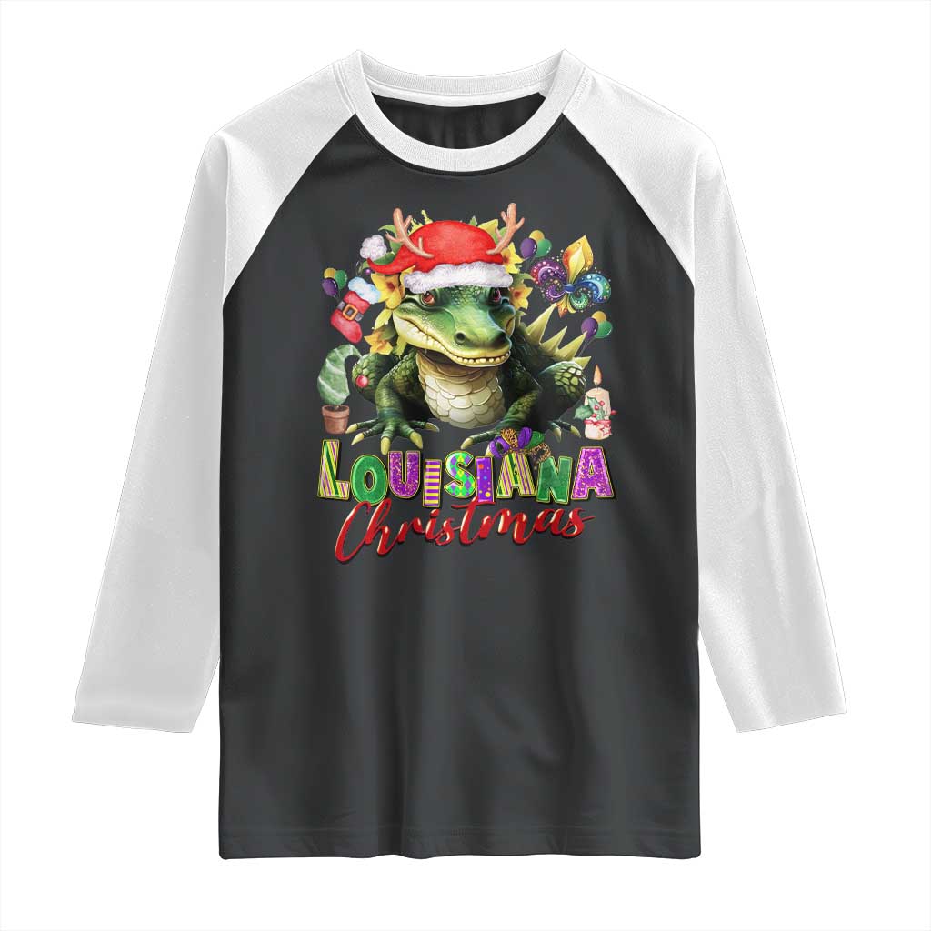 Funny Cajun Louisiana Christmas Santa's Alligator Raglan Shirt - Wonder Print Shop