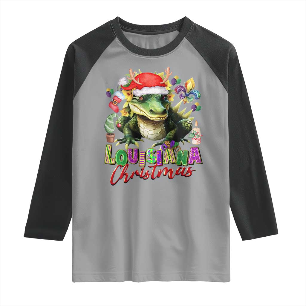 Funny Cajun Louisiana Christmas Santa's Alligator Raglan Shirt - Wonder Print Shop