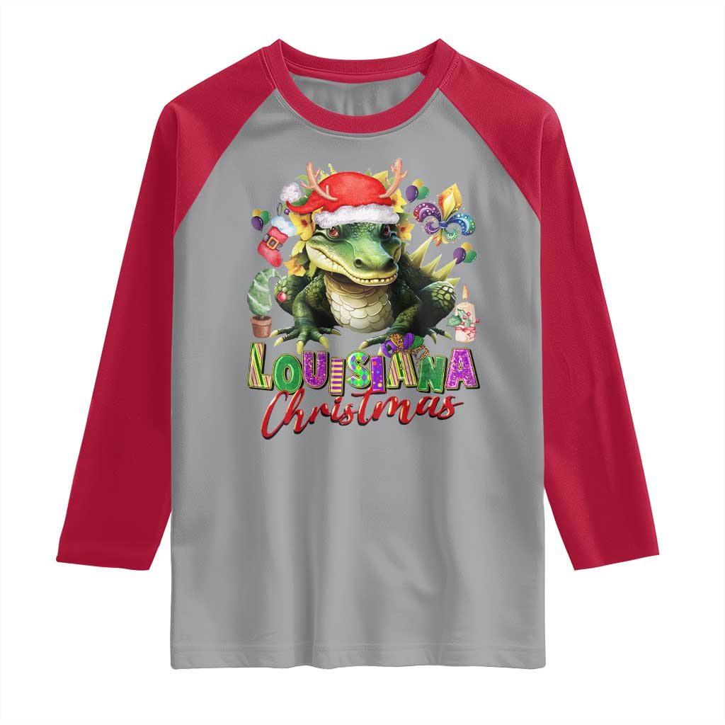 Funny Cajun Louisiana Christmas Santa's Alligator Raglan Shirt - Wonder Print Shop