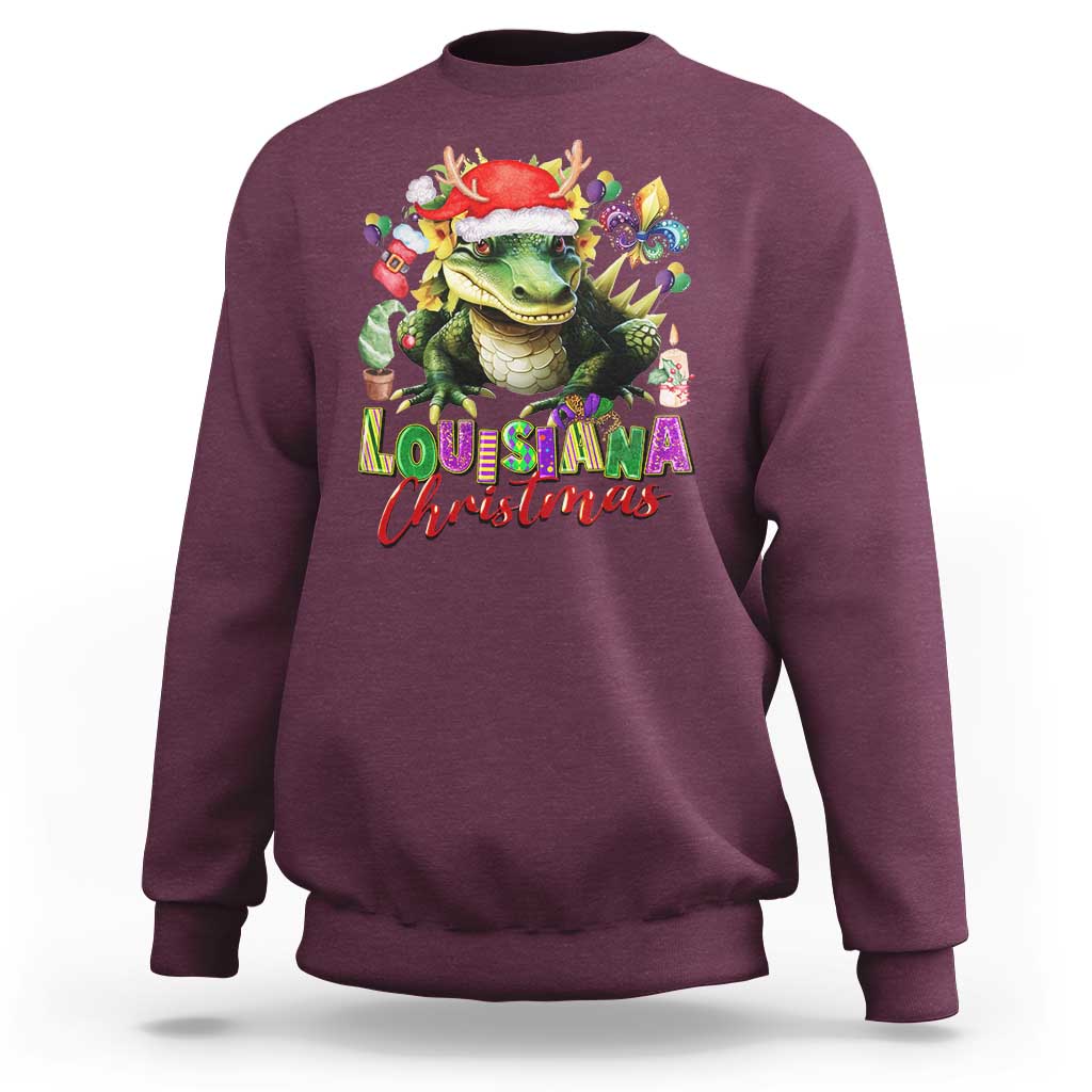 Funny Cajun Louisiana Christmas Santa's Alligator Sweatshirt - Wonder Print Shop