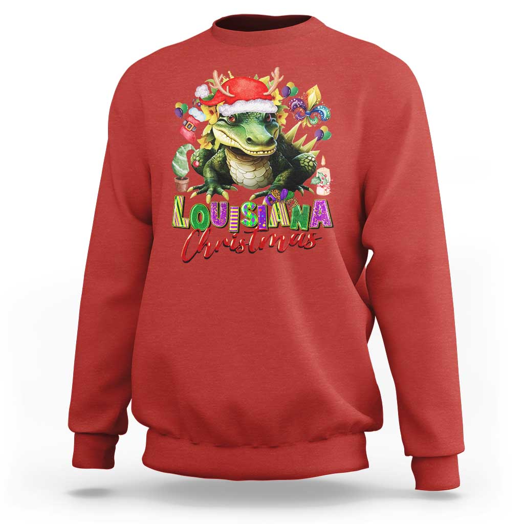 Funny Cajun Louisiana Christmas Santa's Alligator Sweatshirt - Wonder Print Shop