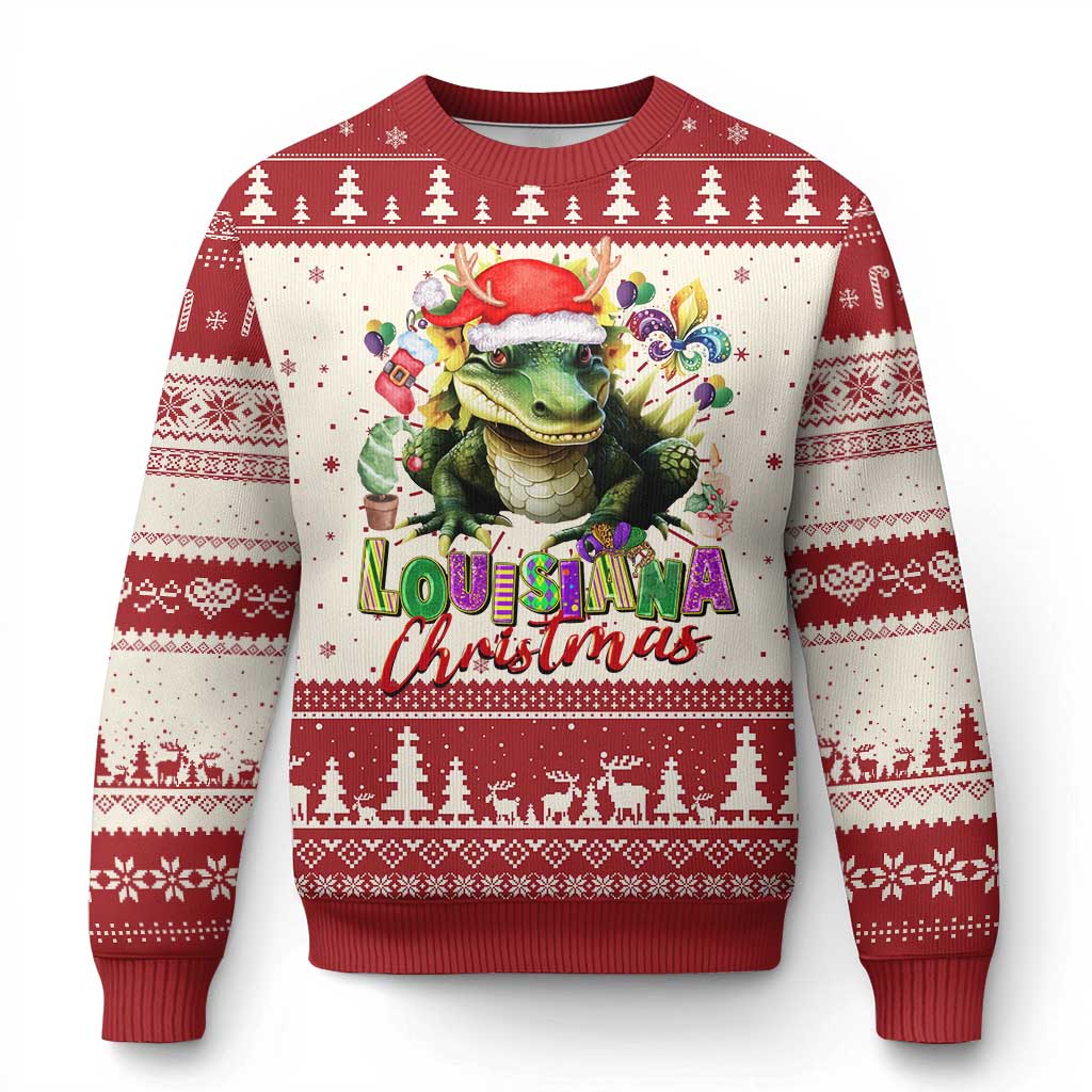Funny Cajun Louisiana Christmas Santa's Alligator Ugly Christmas Sweater - Wonder Print Shop