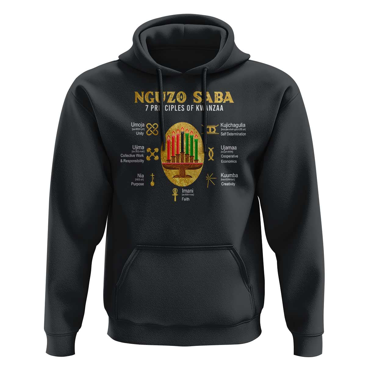 Nguzo Saba Symbols The 7 Principles Of Kwanzaa Kinara Candles Hoodie