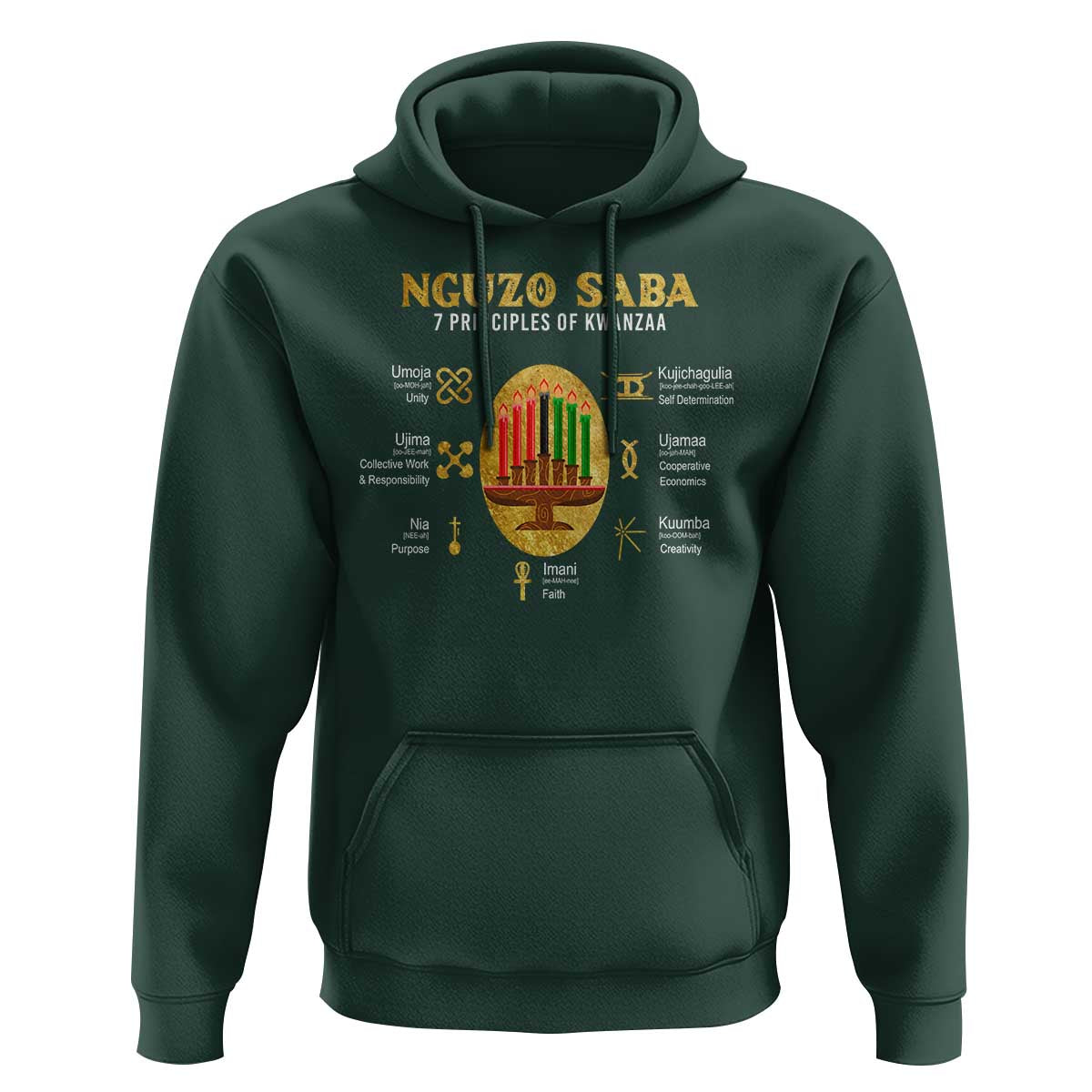 Nguzo Saba Symbols The 7 Principles Of Kwanzaa Kinara Candles Hoodie