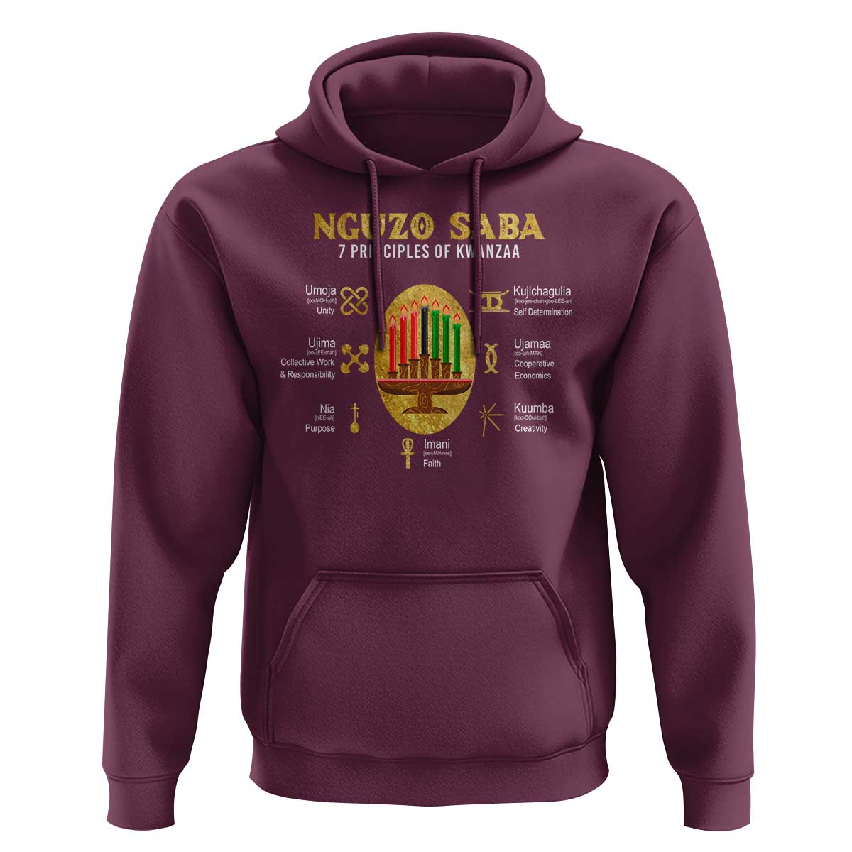 Nguzo Saba Symbols The 7 Principles Of Kwanzaa Kinara Candles Hoodie