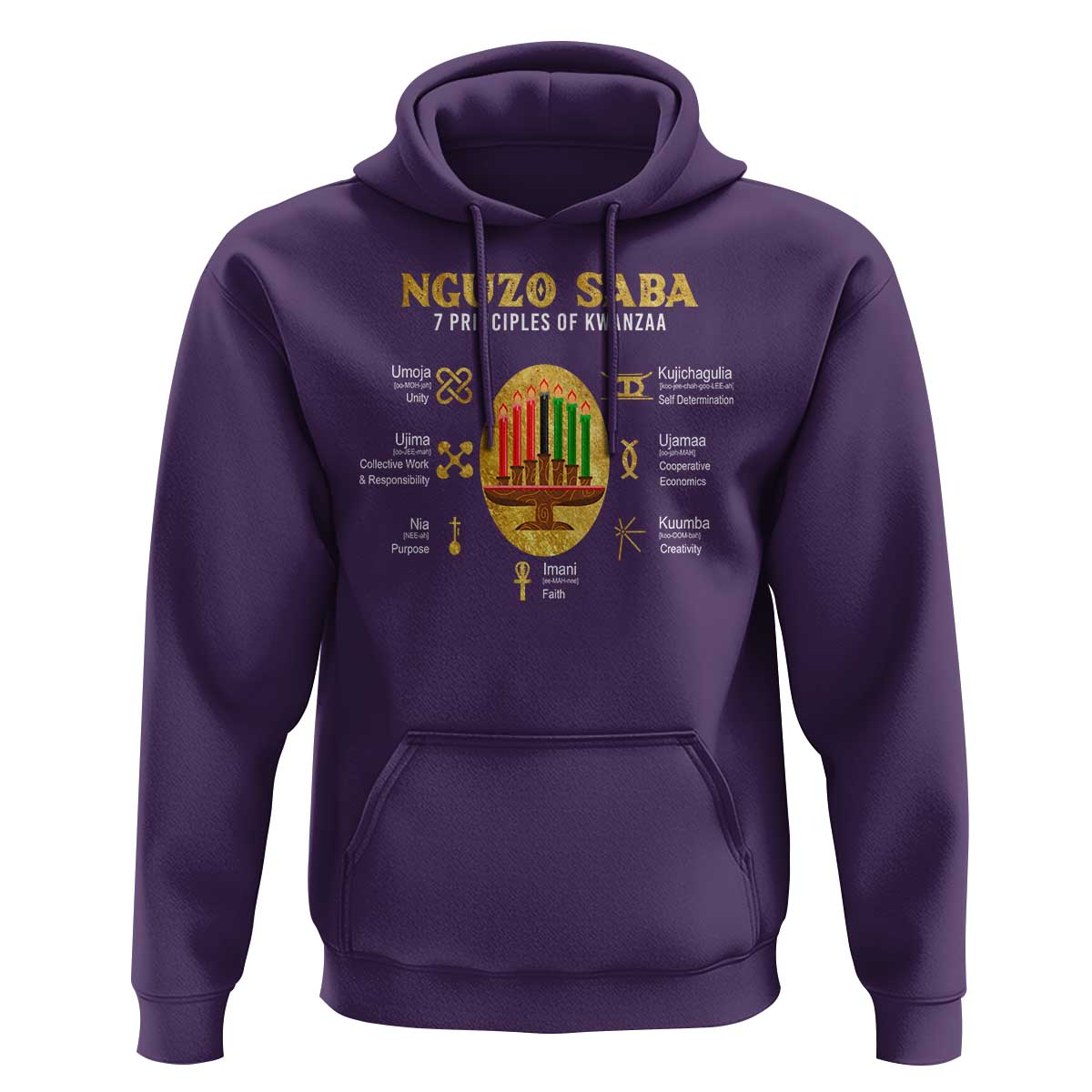 Nguzo Saba Symbols The 7 Principles Of Kwanzaa Kinara Candles Hoodie