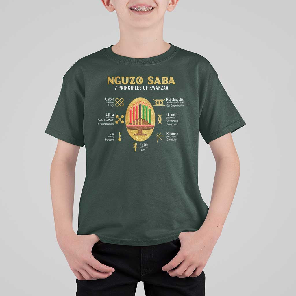 Nguzo Saba Symbols The 7 Principles Of Kwanzaa Kinara Candles T Shirt For Kid - Wonder Print Shop