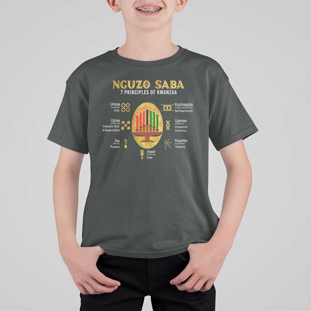 Nguzo Saba Symbols The 7 Principles Of Kwanzaa Kinara Candles T Shirt For Kid - Wonder Print Shop