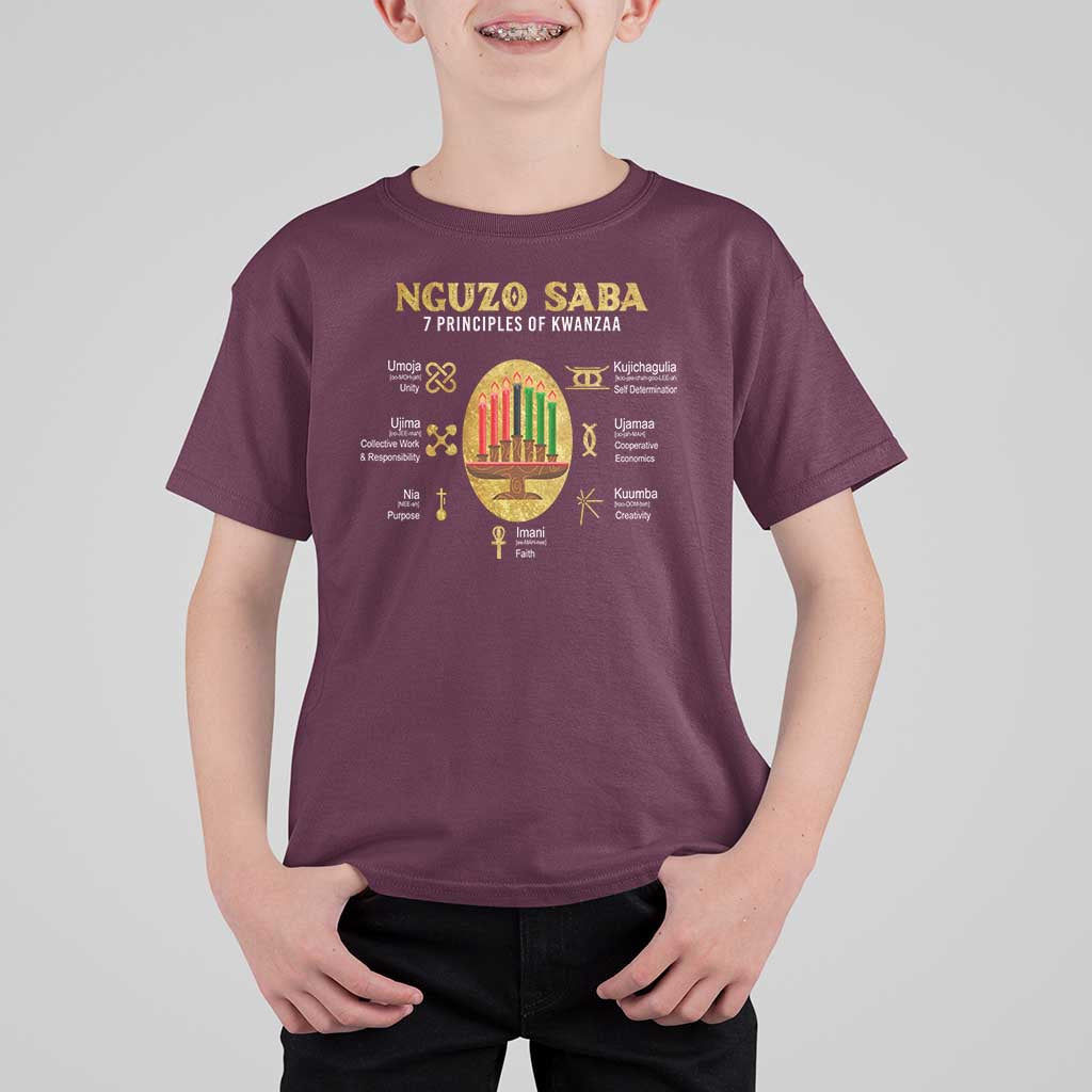 Nguzo Saba Symbols The 7 Principles Of Kwanzaa Kinara Candles T Shirt For Kid - Wonder Print Shop