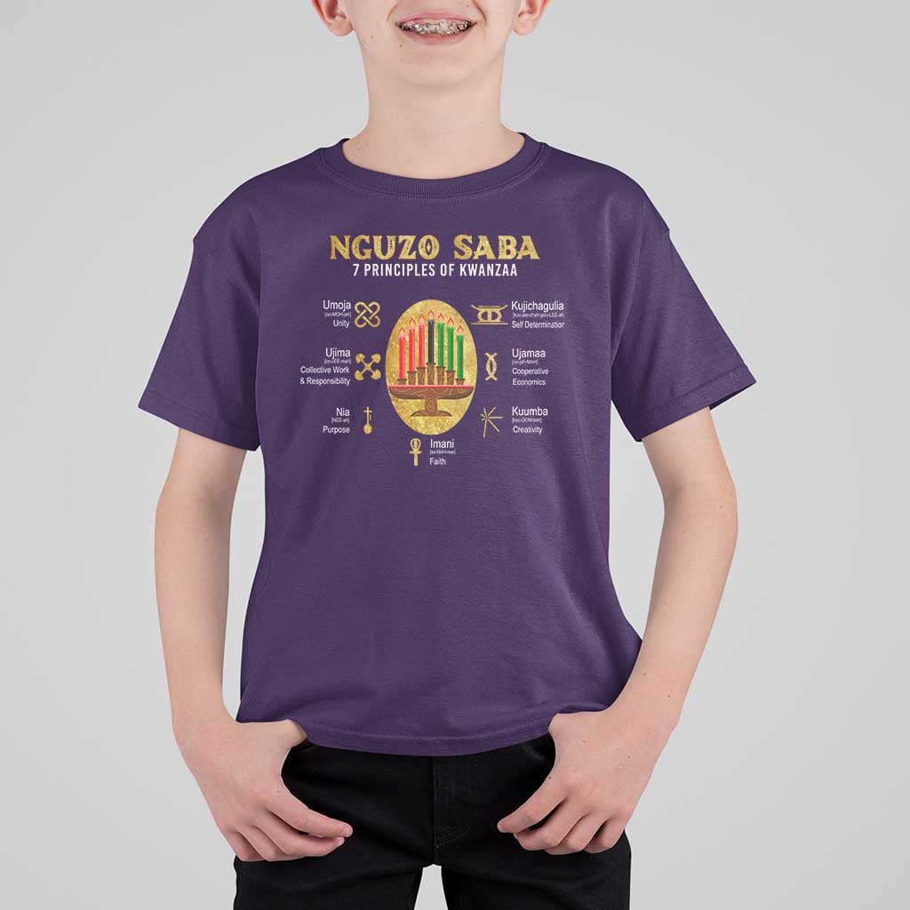 Nguzo Saba Symbols The 7 Principles Of Kwanzaa Kinara Candles T Shirt For Kid - Wonder Print Shop