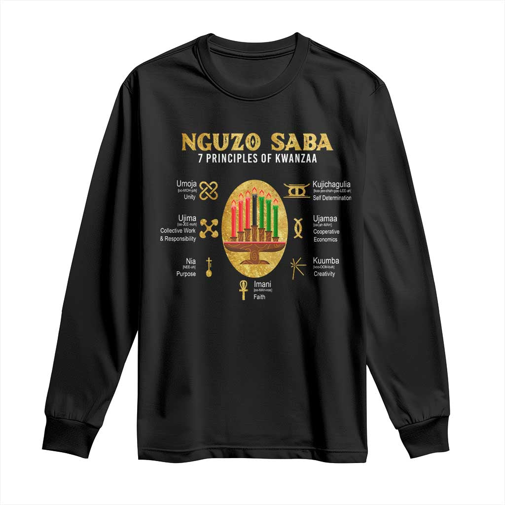 Nguzo Saba Symbols The 7 Principles Of Kwanzaa Kinara Candles Long Sleeve Shirt