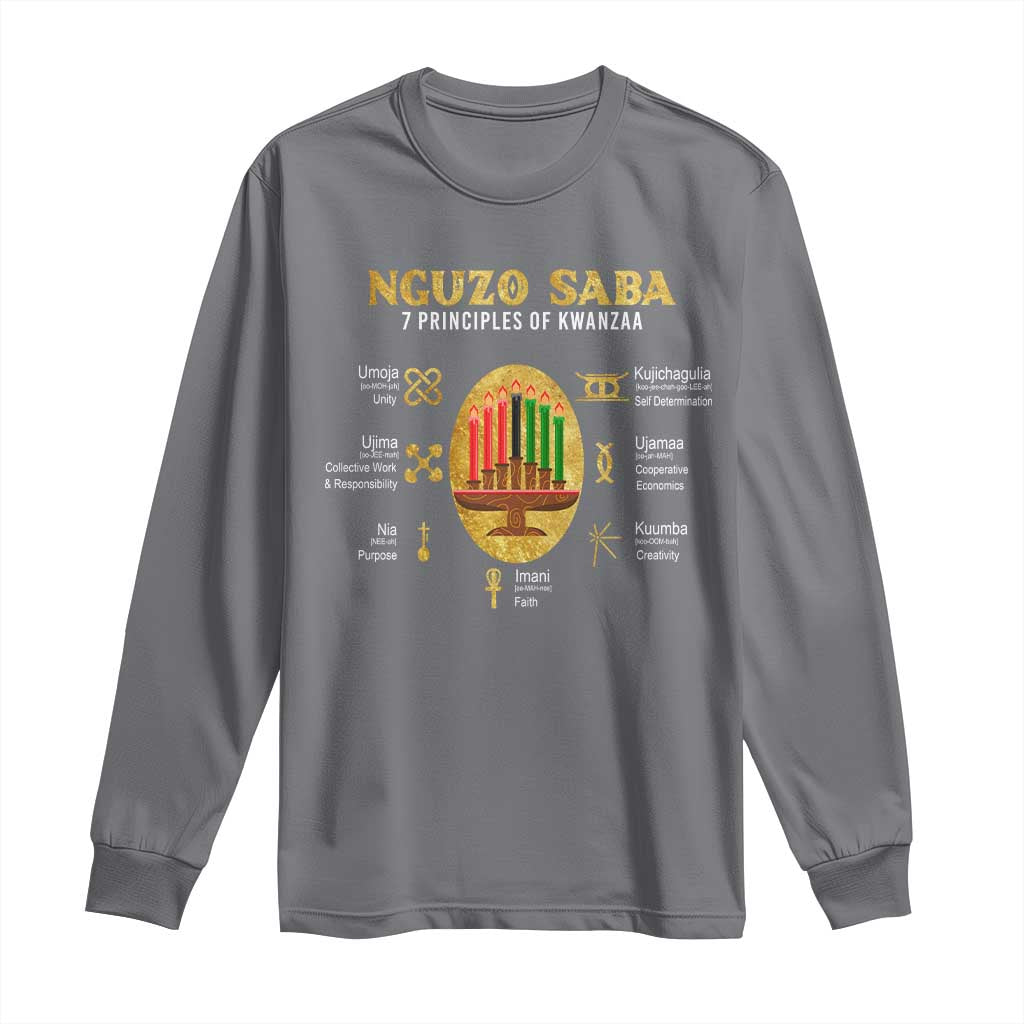 Nguzo Saba Symbols The 7 Principles Of Kwanzaa Kinara Candles Long Sleeve Shirt