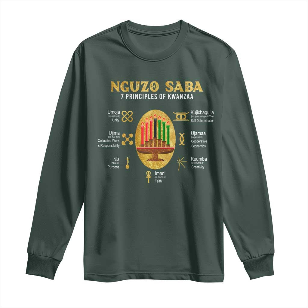 Nguzo Saba Symbols The 7 Principles Of Kwanzaa Kinara Candles Long Sleeve Shirt