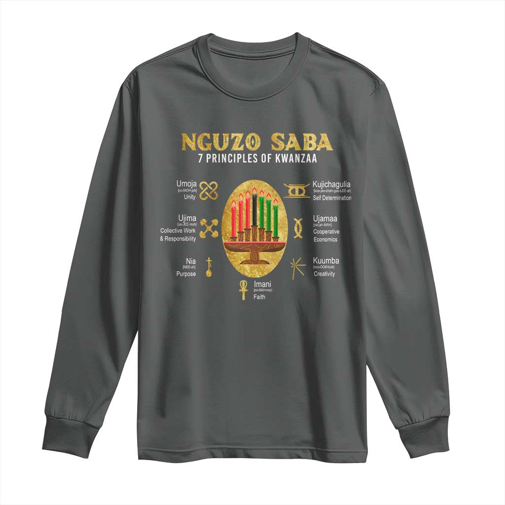 Nguzo Saba Symbols The 7 Principles Of Kwanzaa Kinara Candles Long Sleeve Shirt