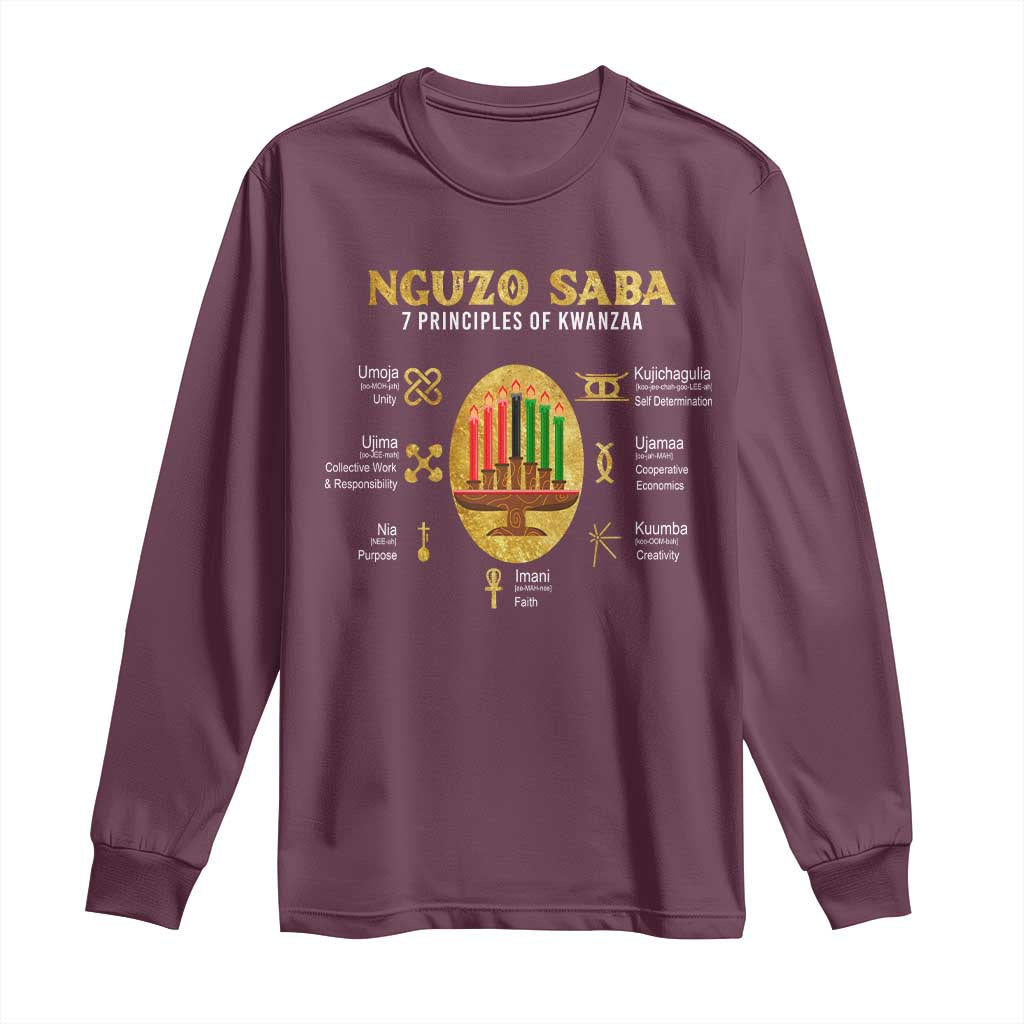 Nguzo Saba Symbols The 7 Principles Of Kwanzaa Kinara Candles Long Sleeve Shirt