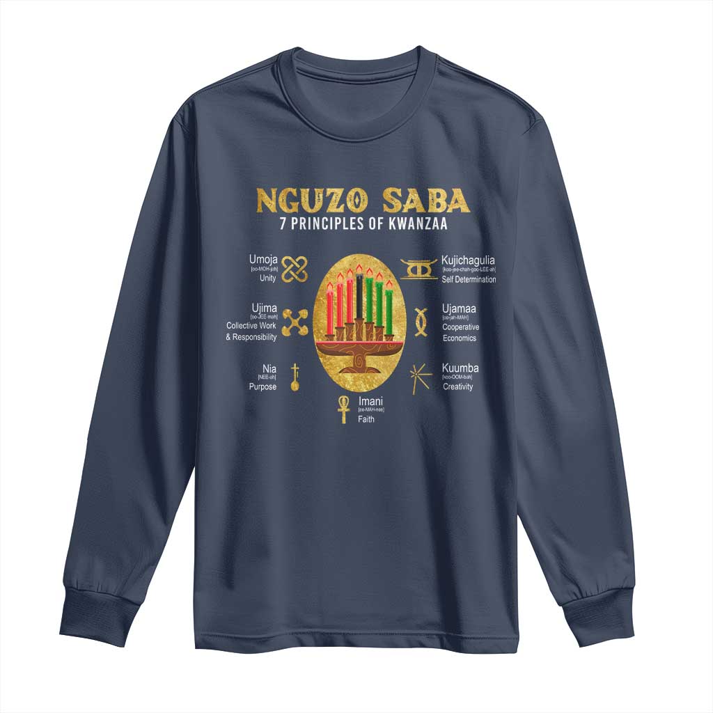 Nguzo Saba Symbols The 7 Principles Of Kwanzaa Kinara Candles Long Sleeve Shirt