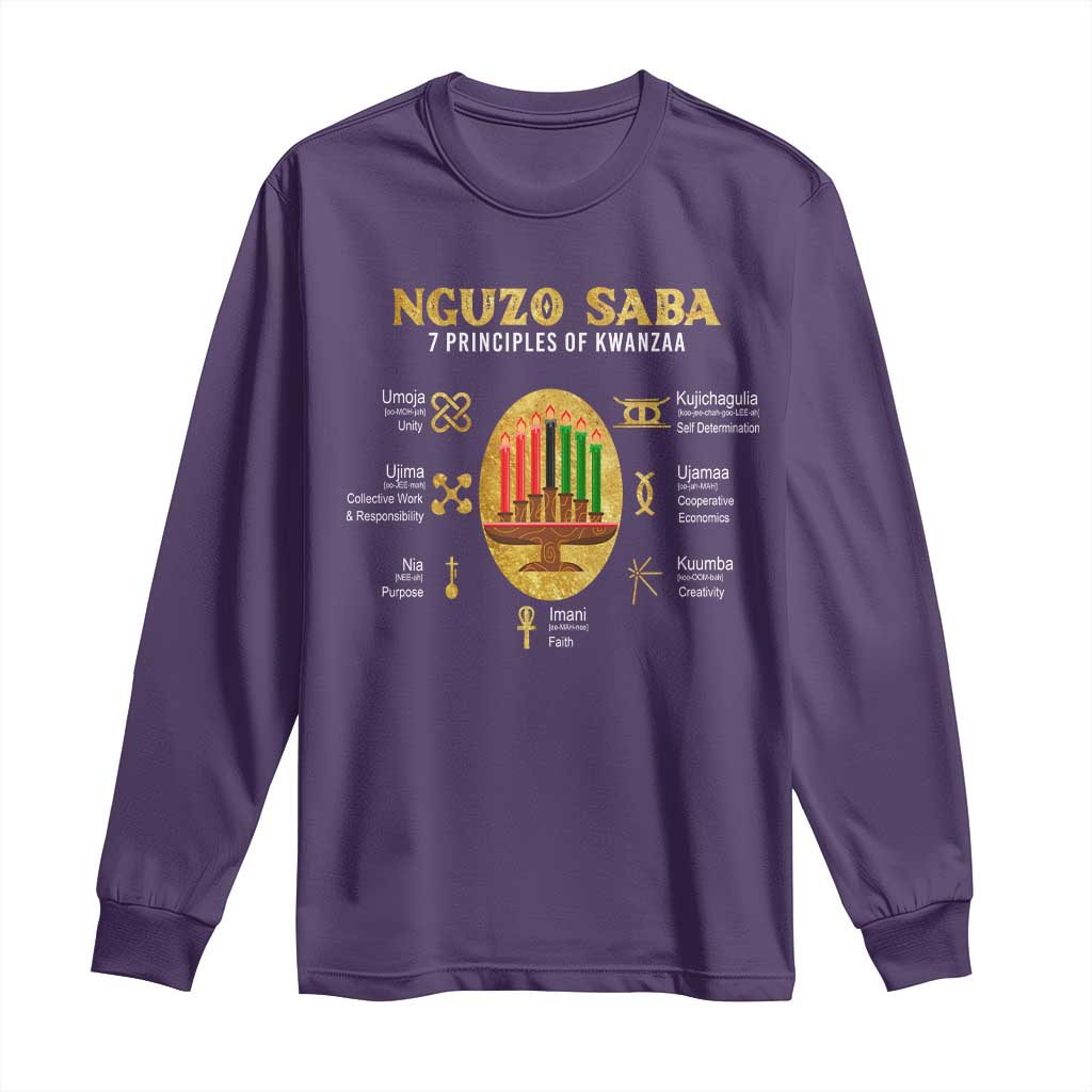 Nguzo Saba Symbols The 7 Principles Of Kwanzaa Kinara Candles Long Sleeve Shirt