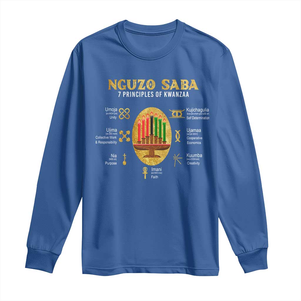 Nguzo Saba Symbols The 7 Principles Of Kwanzaa Kinara Candles Long Sleeve Shirt