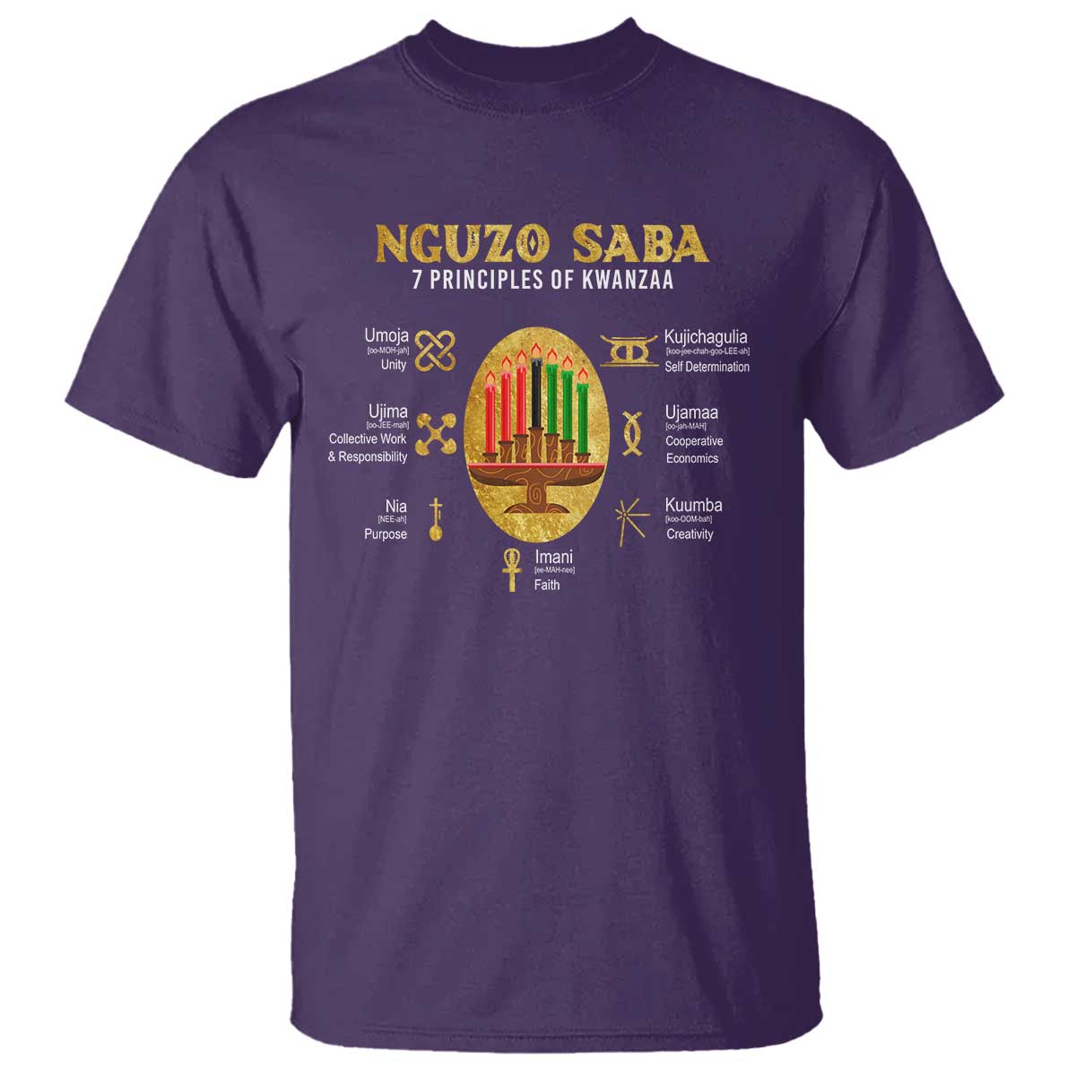 Nguzo Saba Symbols The 7 Principles Of Kwanzaa Kinara Candles T Shirt - Wonder Print Shop