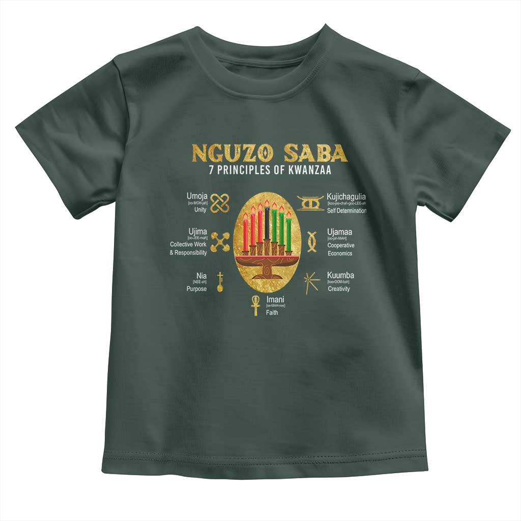 Nguzo Saba Symbols The 7 Principles Of Kwanzaa Kinara Candles Toddler T Shirt