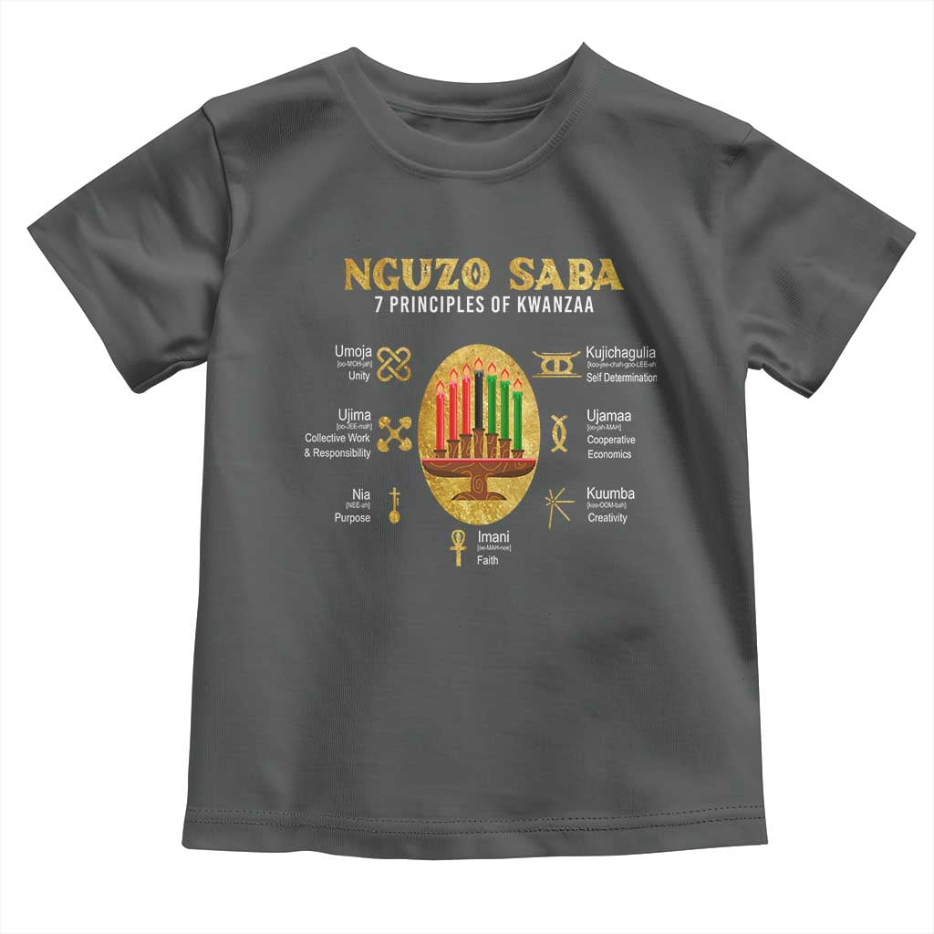Nguzo Saba Symbols The 7 Principles Of Kwanzaa Kinara Candles Toddler T Shirt