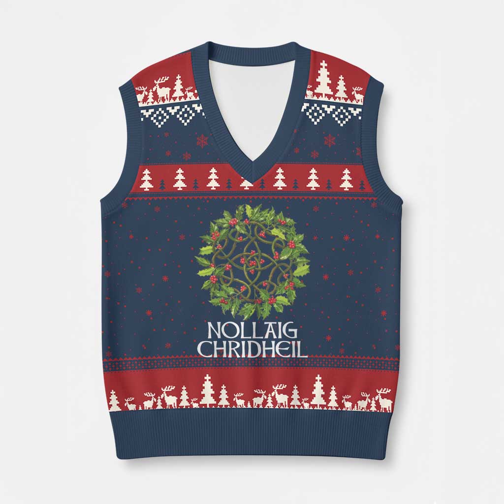 Scottish Merry Xmas V-Neck Knit Sweater Vest Nollaig Chridhel Celtic Xmas Mistletoe - Wonder Print Shop