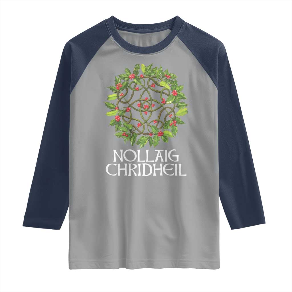 Scottish Merry Christmas Raglan Shirt Nollaig Chridhel Celtic Xmas Mistletoe - Wonder Print Shop