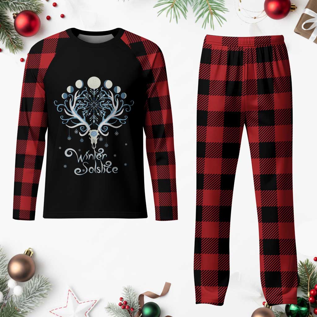 Winter Solstice Yule Pagan Xmas Reindeer Plaid Pajama Set - Wonder Print Shop