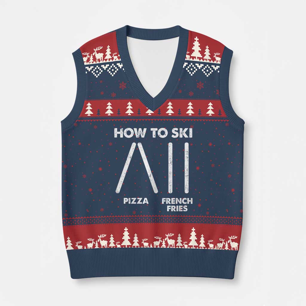 Funny Skiing Instructor V-Neck Knit Sweater Vest How To Ski Food Lover Winter Sport - Wonder Print Shop