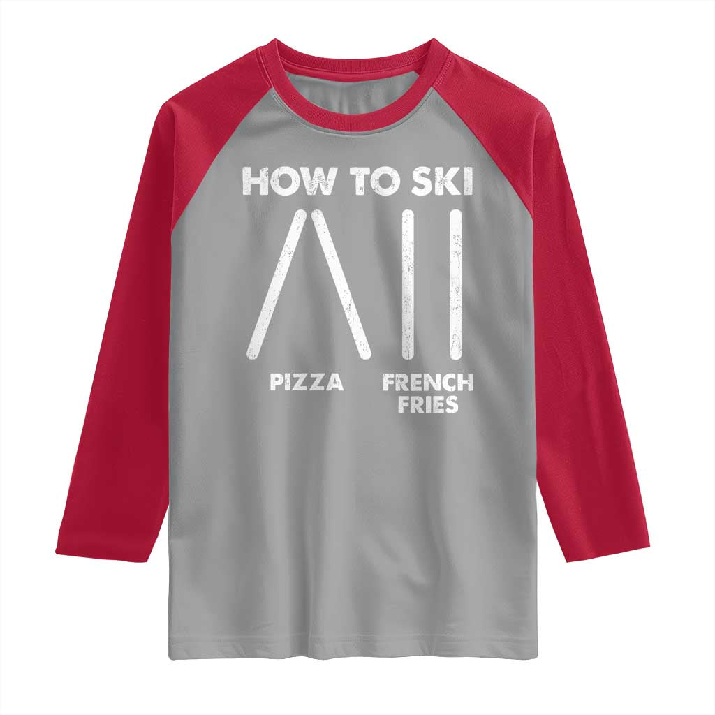 Funny Skiing Instructor Raglan Shirt How To Ski Food Lover Winter Sport - Wonder Print Shop