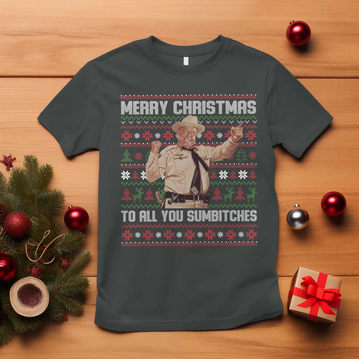 Merry Christmas To All You Sumbitches T Shirt Funny Smokey Xmas Movie The Bandit - Wonder Print Shop