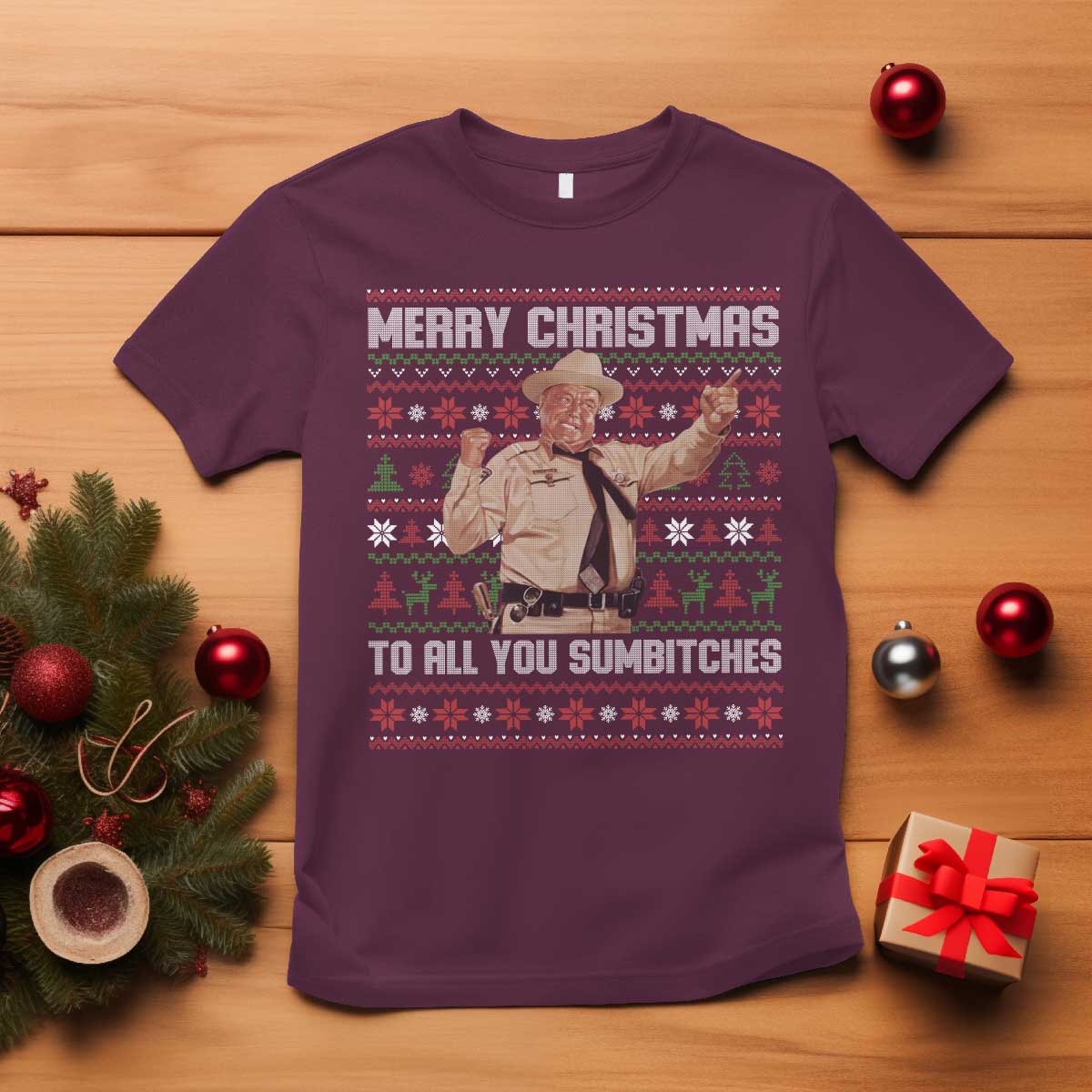 Merry Christmas To All You Sumbitches T Shirt Funny Smokey Xmas Movie The Bandit - Wonder Print Shop