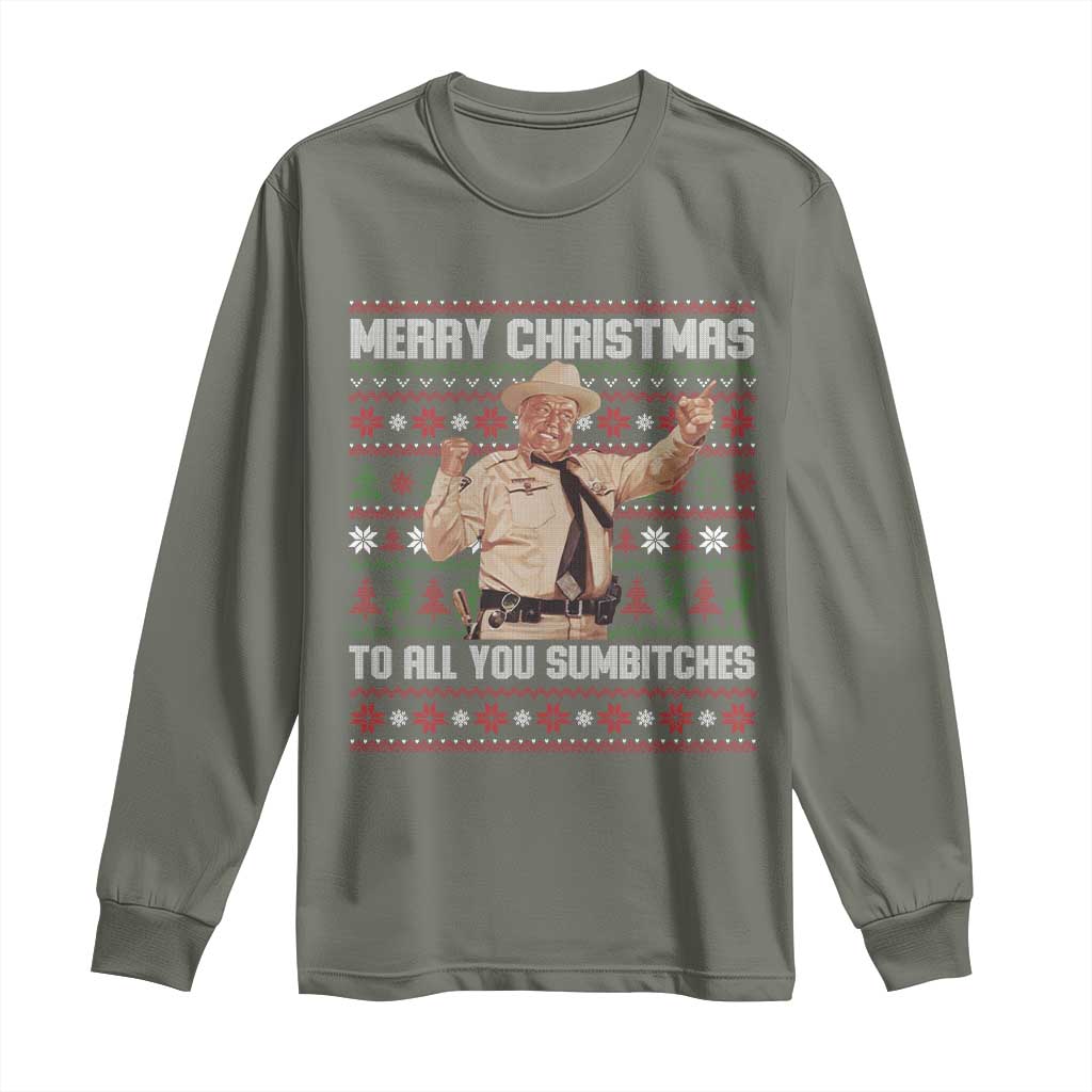 Merry Christmas To All You Sumbitches Long Sleeve Shirt Funny Smokey Xmas Movie The Bandit - Wonder Print Shop
