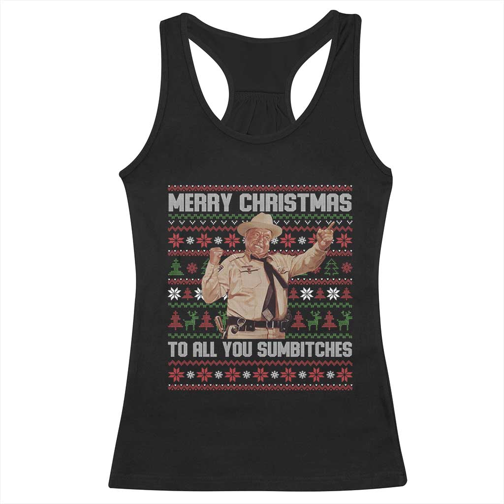 Merry Christmas To All You Sumbitches Racerback Tank Top Funny Smokey Xmas Movie The Bandit - Wonder Print Shop