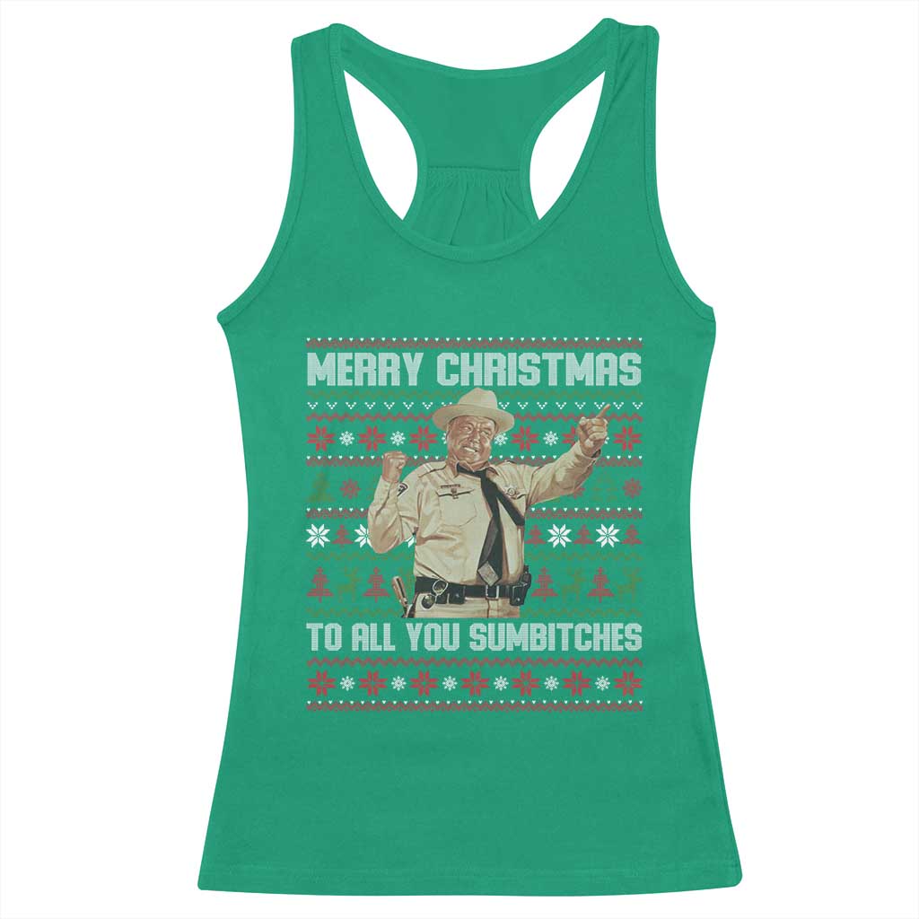 Merry Christmas To All You Sumbitches Racerback Tank Top Funny Smokey Xmas Movie The Bandit - Wonder Print Shop