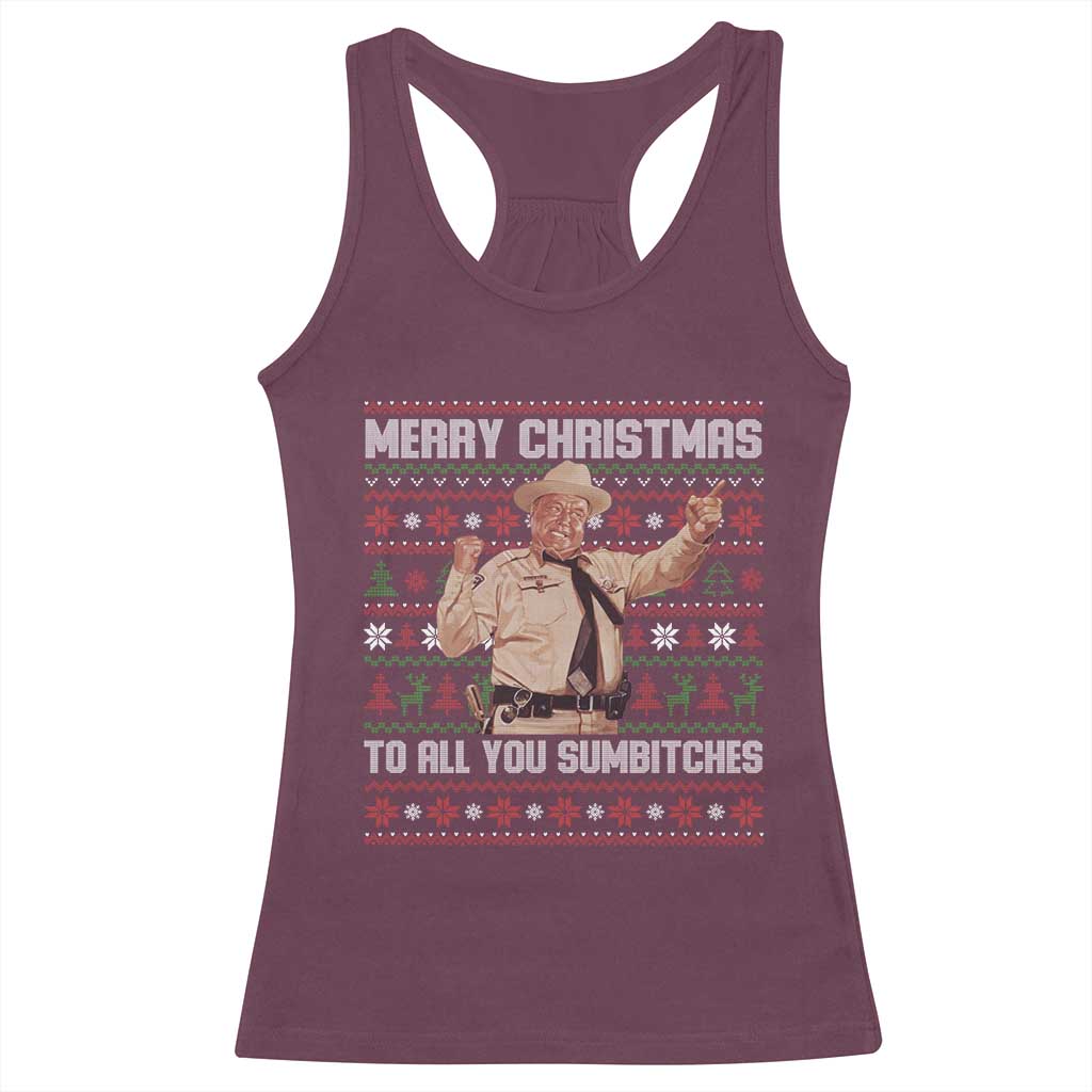Merry Christmas To All You Sumbitches Racerback Tank Top Funny Smokey Xmas Movie The Bandit - Wonder Print Shop