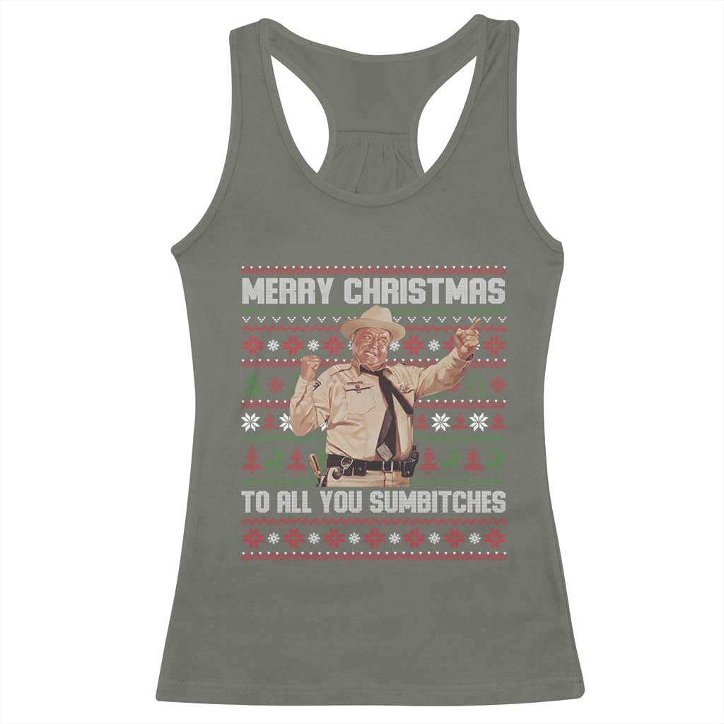 Merry Christmas To All You Sumbitches Racerback Tank Top Funny Smokey Xmas Movie The Bandit - Wonder Print Shop